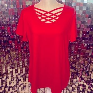 Solid Red Criss Cross Womens Top NWT Various Sizes